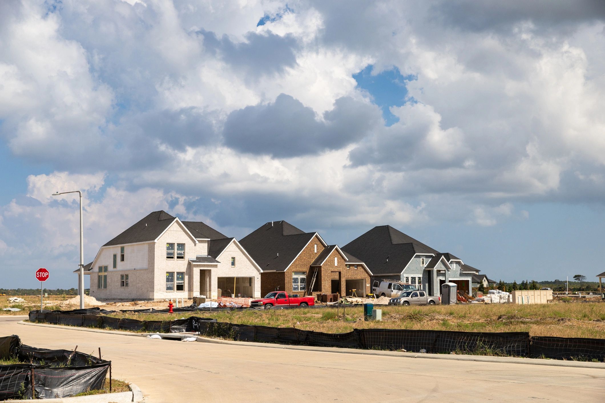Residential homes under construction in a new community